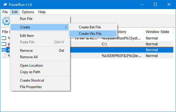 PowerRun create vbs or bat